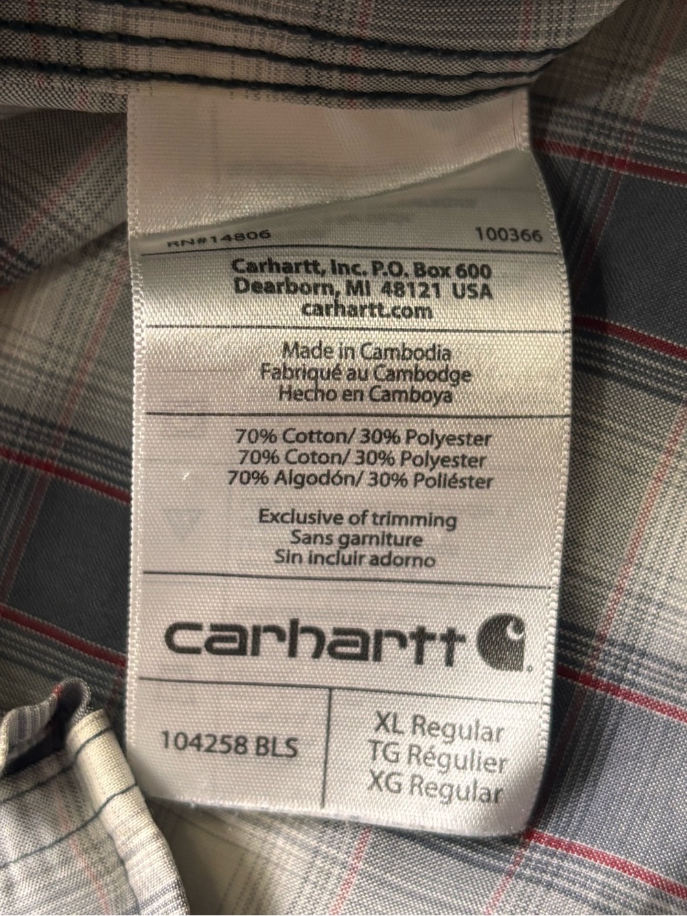 Carhartt Force Relaxed Fit Plaid Short Sleeve Shirt Men’s XL Gray #864 - Picture 5 of 8